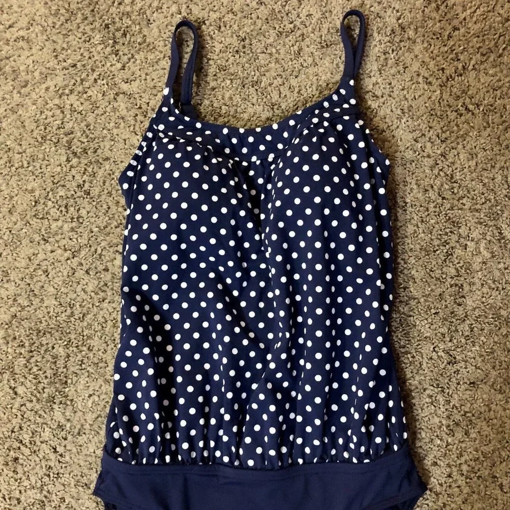 Lands End Maternity Swim Suit Womens 6 Used Navy Polka Dot One Piece - Picture 13 of 15